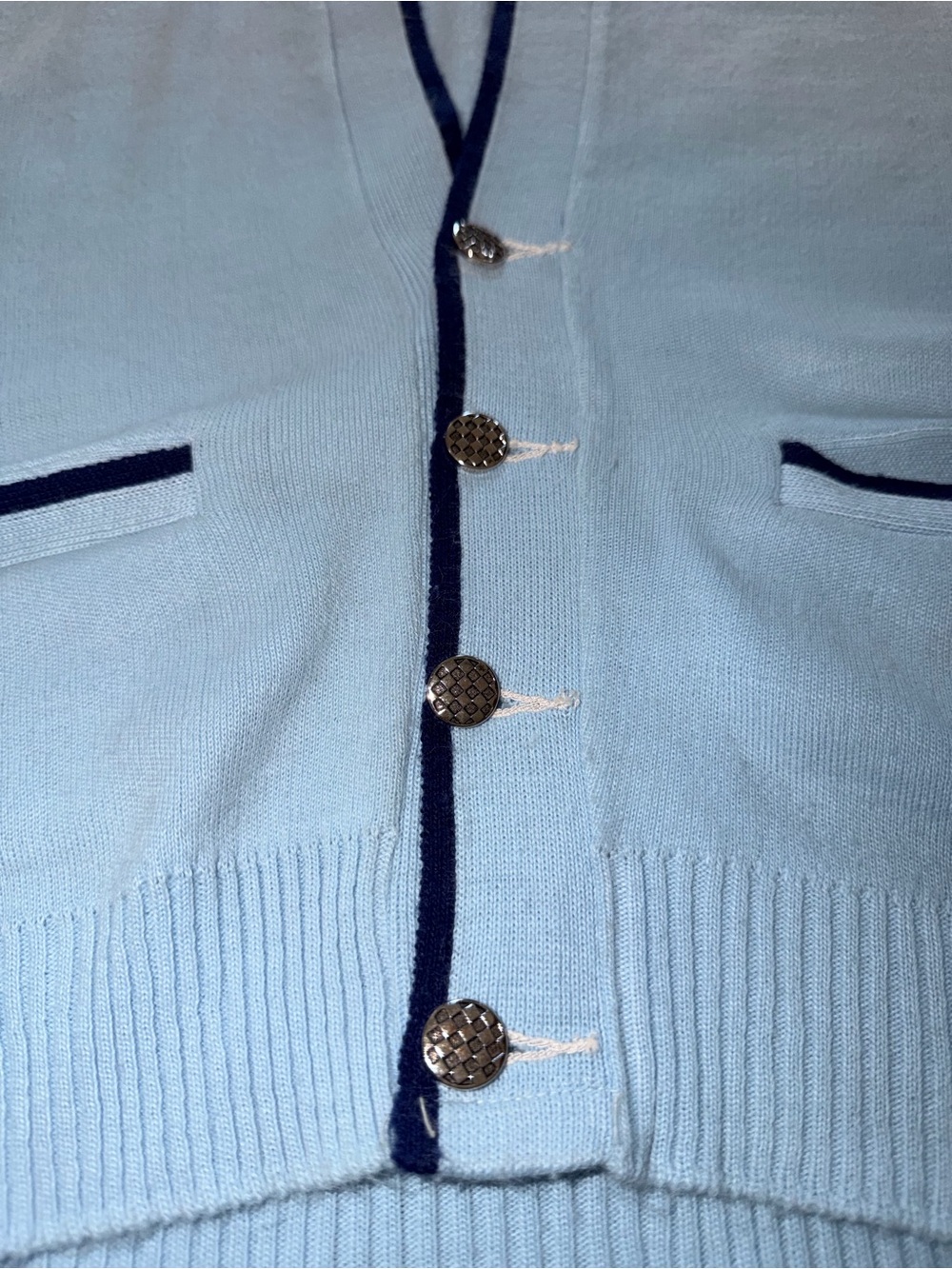 Vintage Campus Pure Orlon Sweater Vest Blue Navy Trim Button Front M Academia - Picture 3 of 9